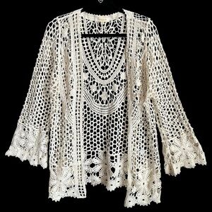 Rebellion Again Open Front Crochet Cardigan Kimono